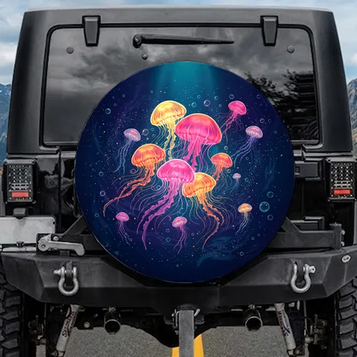 Dynamic Bioluminescent Jellyfish Deep Ocean Underwater Glow - Travel & Ocean Lover Gift Spare Tire Cover