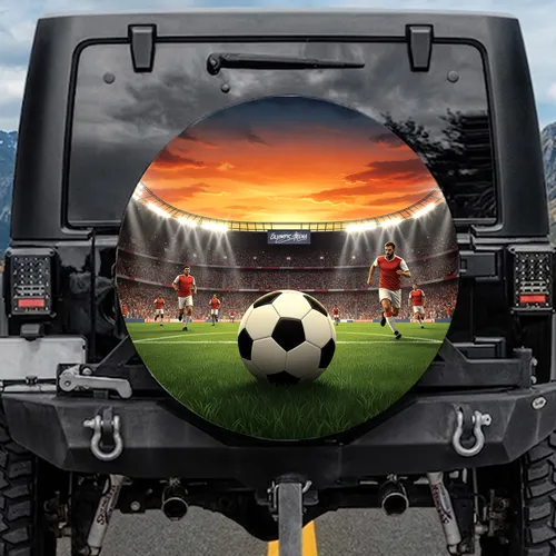 Classic Soccer Ball Green Grass Stadium Players Sunset - Sports Fan Gift Spare Tire Cover