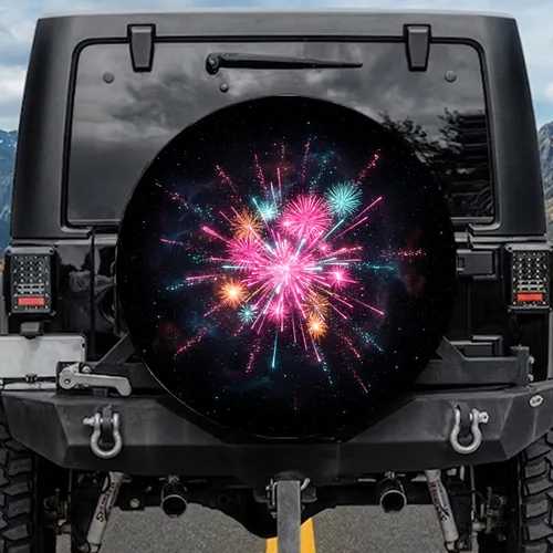 Glowing Sparkling Starburst Fireworks Cosmic Night Sky - Celebration Event Gift Spare Tire Cover