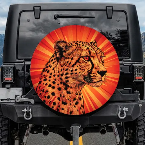 Cheetah Profile Speed Expanding Lines Iconic Spots - Wildlife Lover Car Accessory Gift Spare Tire Cover