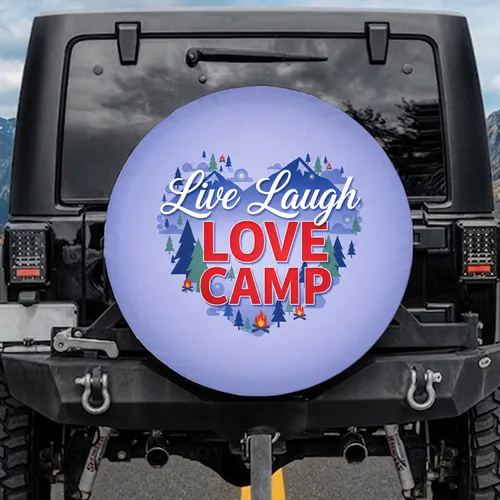 Live Laugh Love Camp Heart - Camping Lifestyle Gift for Campers Spare Tire Cover