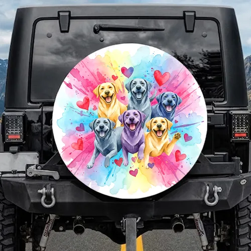 Labrador Retriever Dogs Watercolor Hearts - Dog Lover Gift Spare Tire Cover