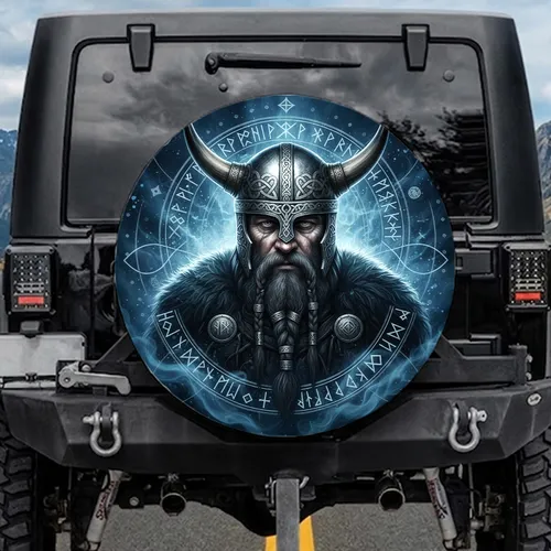 Grizzled Viking Warrior Horned Helmet - Norse Heritage Gift for Viking Lover Spare Tire Cover