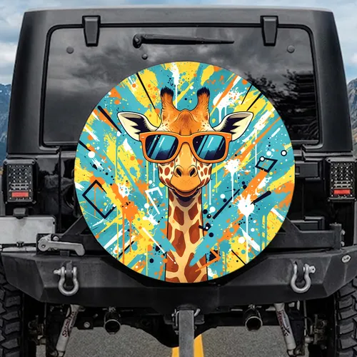 Giraffe Head Sunglasses Paint Splatters - Wildlife Lover Gift for Giraffe Lover Spare Tire Cover