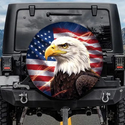 Bald Eagle American Flag Patriotic Vehicle Decor For Veterans Spare Tire Cover
