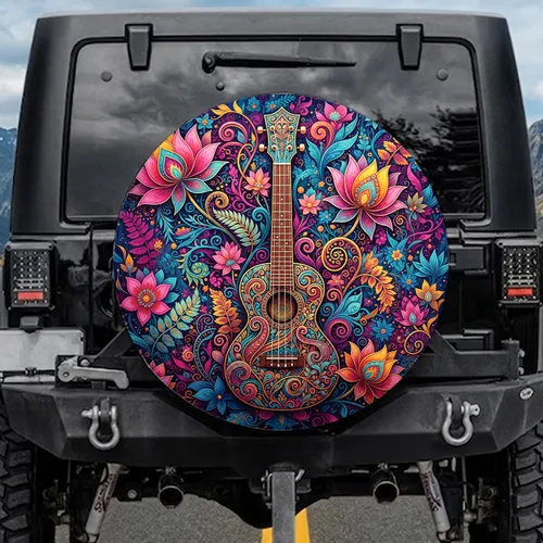 Ukulele Psychedelic Paisley Ornate Floral Botanical - Boho Lifestyle Travel Essentials Spare Tire Cover