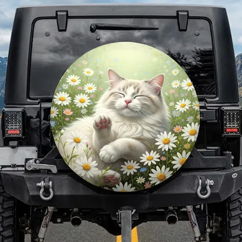 Ragdoll Cat Wildflower Daisy Meadow - Garden Cat Lover Car Decor Gift Spare Tire Cover