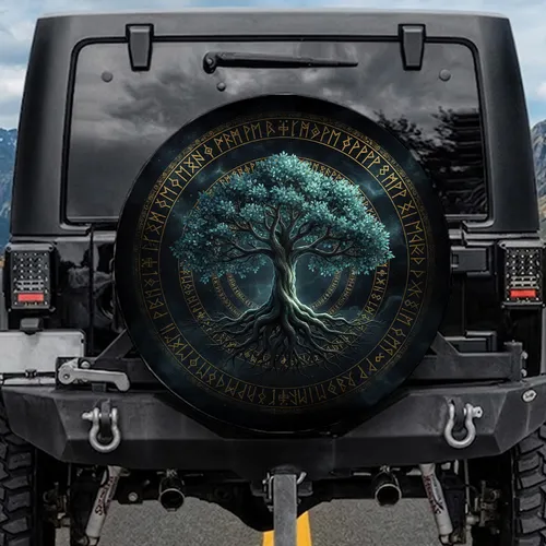 Ancient Tree of Life Runic Glyphs Cosmic Starlight - Spiritual Car Decor Gift Spare Tire Cover
