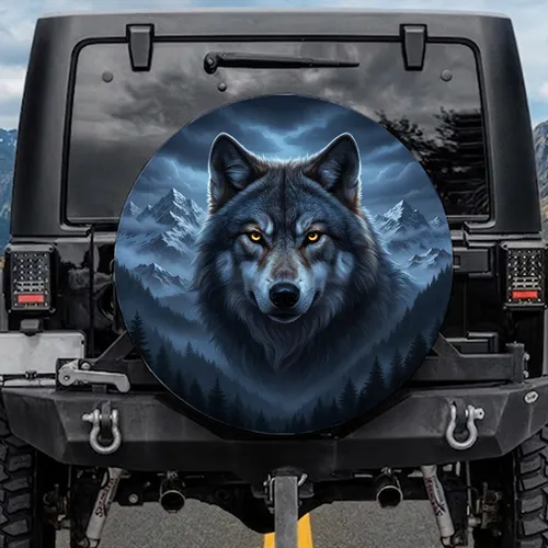 Majestic Wolf Head Piercing Eyes Twilight Mountains - Wildlife Lover Gift Spare Tire Cover