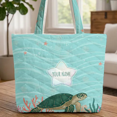 Elegant Sea Turtle Coral Reefs Starfish - Everyday Carry Gift Wildlife Lover Gift Quilted Tote Bag
