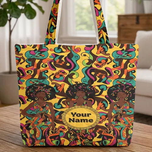 Vibrant Afro Women Interlocking Forms Personalized Medallion - Everyday Carry Gift Quilted Tote Bag