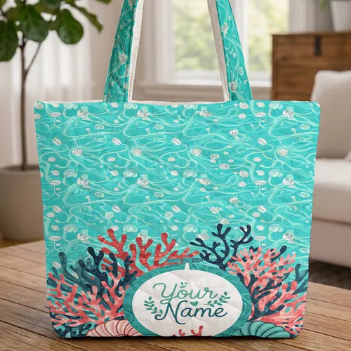 Coral Sea Anemone Seashells Rippling Water - Everyday Carry Gift for Ocean Lover Quilted Tote Bag