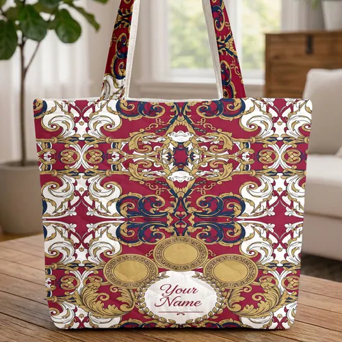 Golden Baroque Chains Laurel Wreaths Medallions - Everyday Carry Gift Quilted Tote Bag