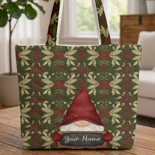 Christmas Gnome Leaf Snowflake - Christmas Everyday Carry Gift Quilted Tote Bag