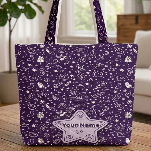 Witchy Stars Swirls Potion Bottles Hat Your Name Star - Everyday Carry Gift Quilted Tote Bag