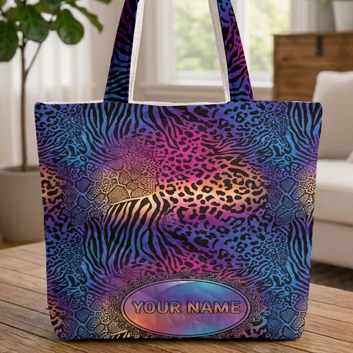 Iridescent Leopard Zebra Snakeskin Medallion - Everyday Carry Gift Quilted Tote Bag