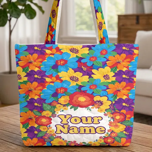 Large Flowers Small Wreath Floral Bouquet Garden Arrangement - Everyday Carry Gift Quilted Tote Bag