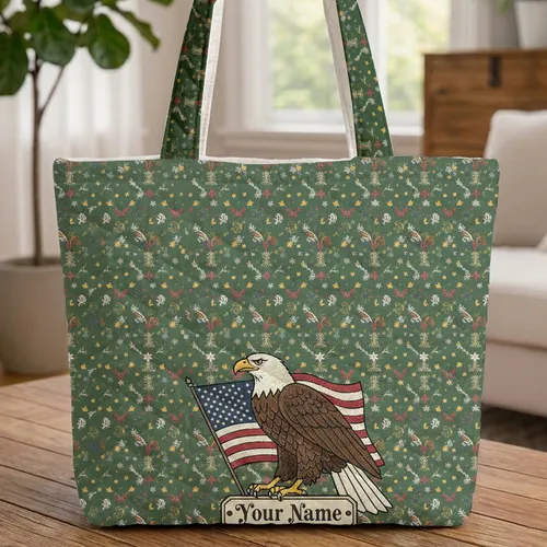 Bald Eagle American Flag Small Stars - Everyday Carry Gift for History Enthusiasts Quilted Tote Bag