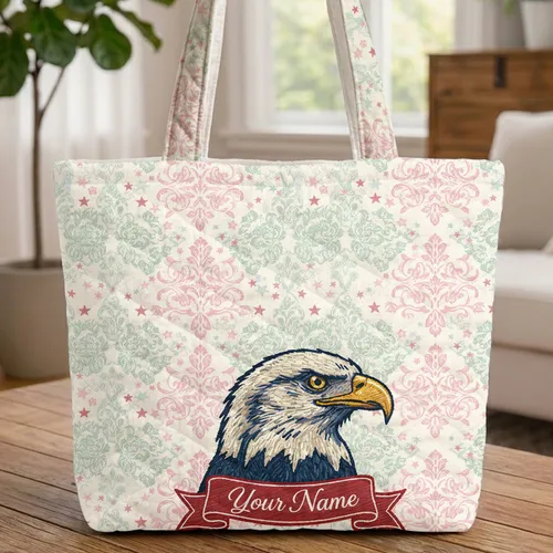 Bald Eagle Stars Floral Americana - Independence Day Gift for Veterans Quilted Tote Bag