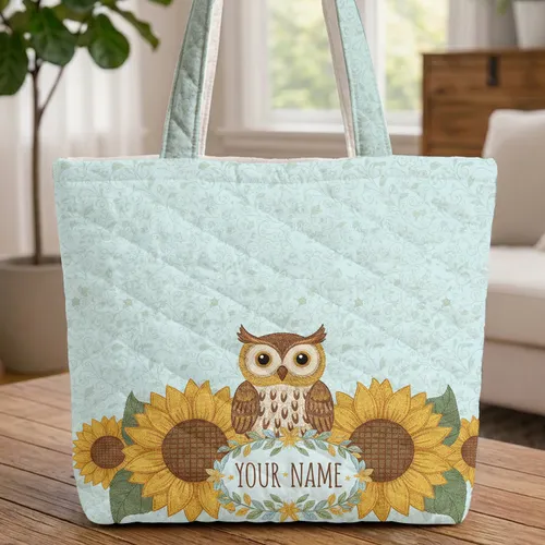 Wise Owl Sunflowers Floral Wreath - Everyday Carry Gift Quilted Tote Bag