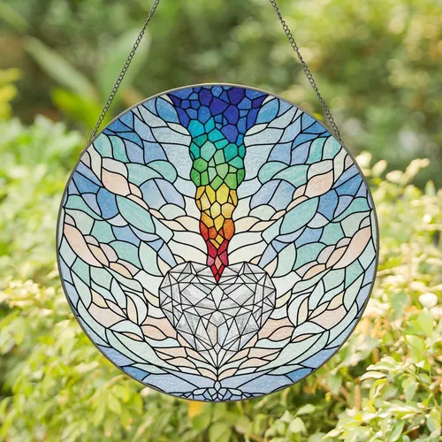 Multi-Faceted Heart Crystal Rainbow Strand Stained Glass Sky Mosaic Home Decor Gift Stained Glass Suncatcher
