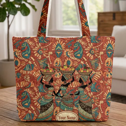 African Women Headwraps Fruit Baskets Your Name - Everyday Carry Gift Quilted Tote Bag
