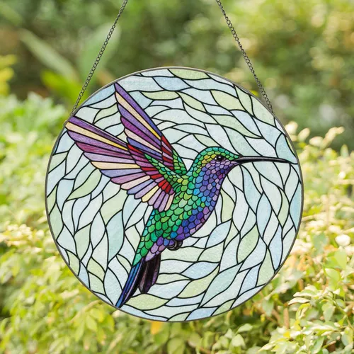 Hummingbird Sky Foliage Tiffany Stained Glass Home Decor Gift for Wildlife Lover Stained Glass Suncatcher