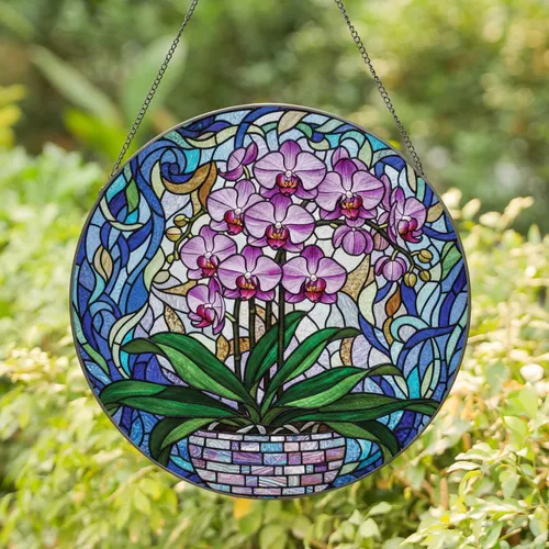 Phalaenopsis Orchid Flowers Mosaic Stained Glass - Home Decor Gift Orchid Lover Stained Glass Suncatcher