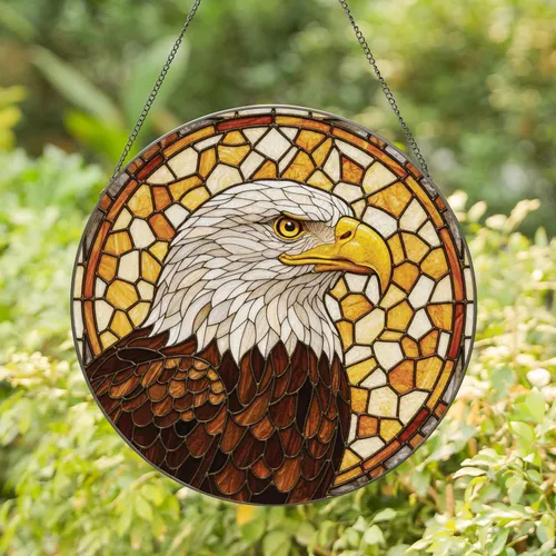 Majestic Bald Eagle Tiffany Glass Geometric Mosaic - Wildlife Lover Home Decor Gift Stained Glass Suncatcher