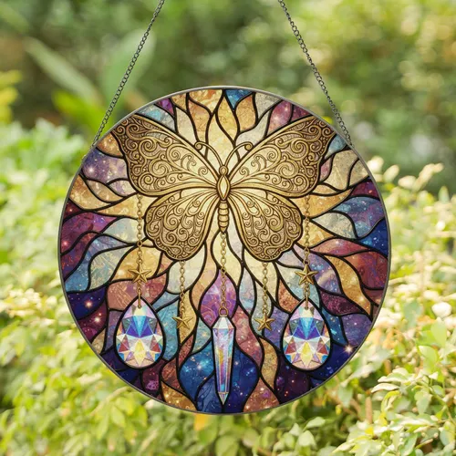 Golden Filigree Butterfly Iridescent Prism - Home Decor Gift for Butterfly Lover Stained Glass Suncatcher