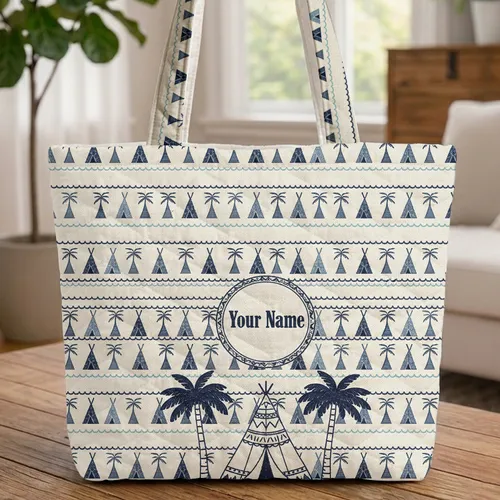 Quilted Ornate Teepee Palm Tree Wave Cowboy Western Circle Weathered Everyday Carry Gift Quilted Tote Bag