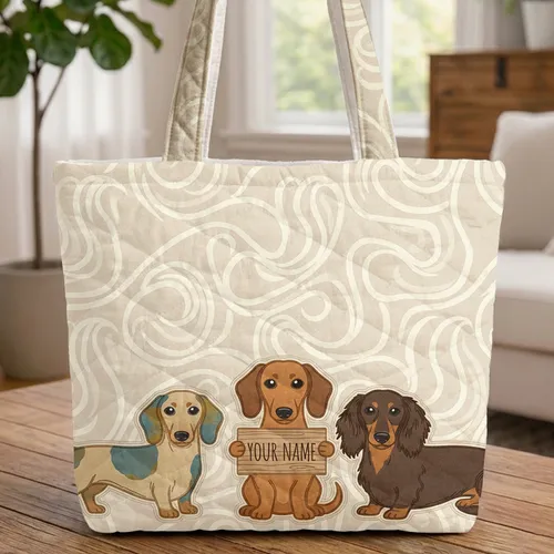 Dachshund Dogs Name Sign - Everyday Carry Gift for Dachshund Lover Quilted Tote Bag