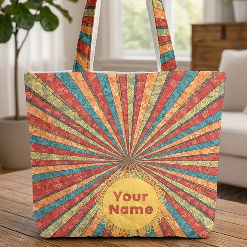 Ornate Medallion Radial Sunburst Floral - Everyday Carry Gift Quilted Tote Bag
