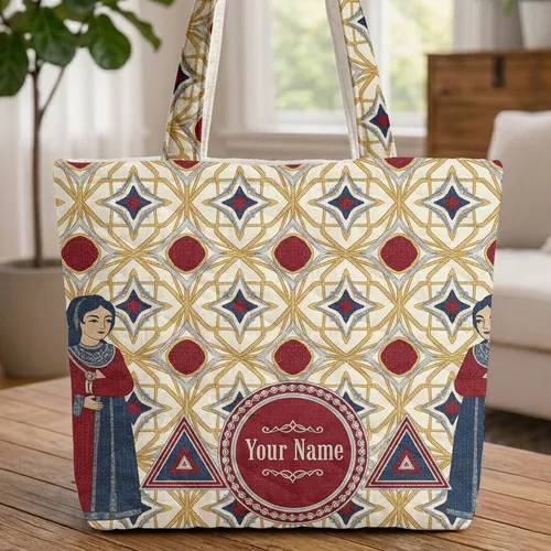 Geometric Diamond Circle Triangle Medallion - Everyday Carry Gift Quilted Tote Bag