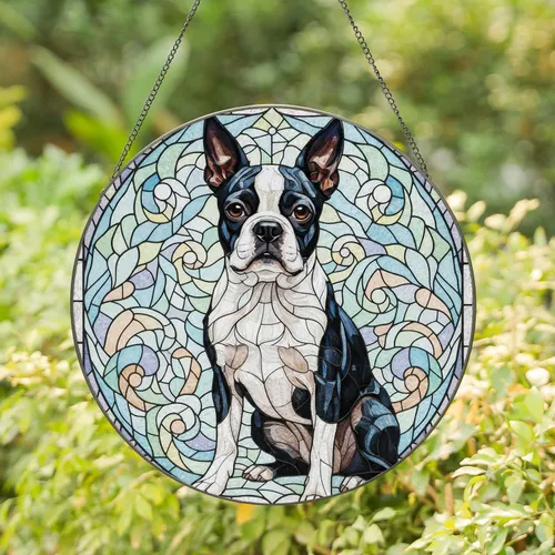 Boston Terrier Black White Dog - Home Decor Gift for Pet Lovers Stained Glass Suncatcher