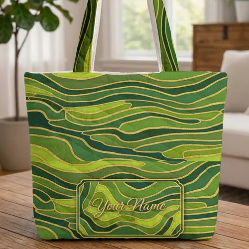 Layered Topographic Lines Metallic Gold Name Cartouche Everyday Carry Gift Quilted Tote Bag