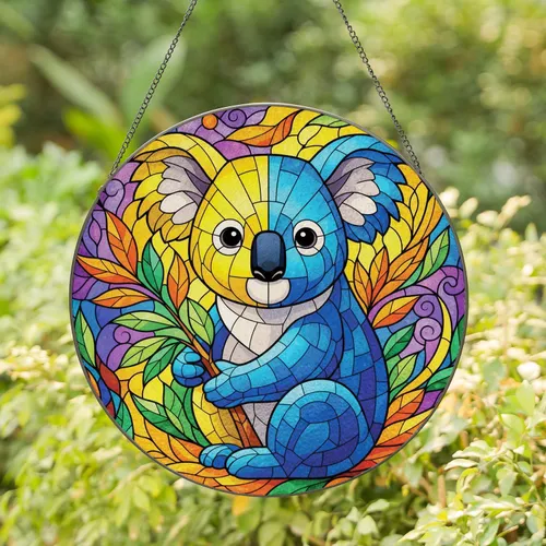 Stained Glass Koala Botanical Mosaic - Everyday Home Decor Gift for Wildlife Lovers Stained Glass Suncatcher