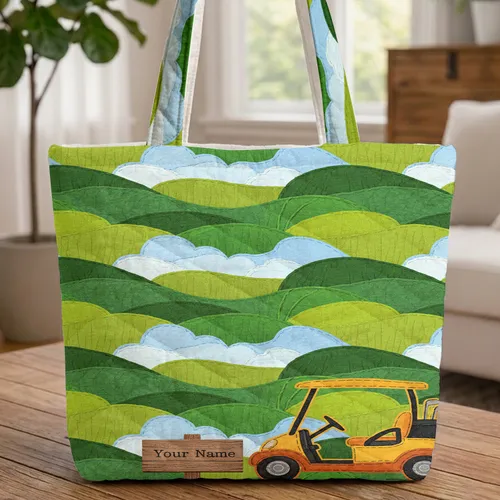 Personalized Golf Course Golf Cart Flag - Golfer Travel Gift Quilted Tote Bag