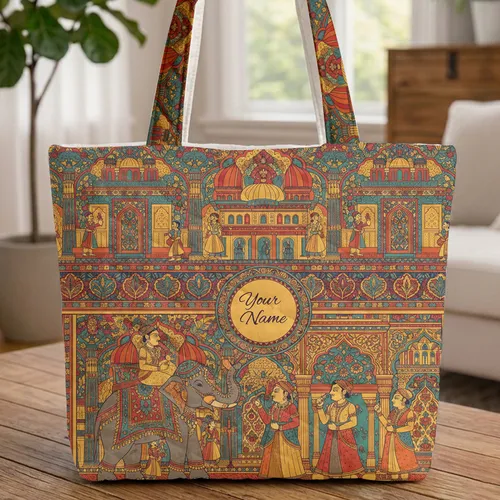 Mughal Elephant Rider Figures Minarets - Travel Essentials Gift Quilted Tote Bag