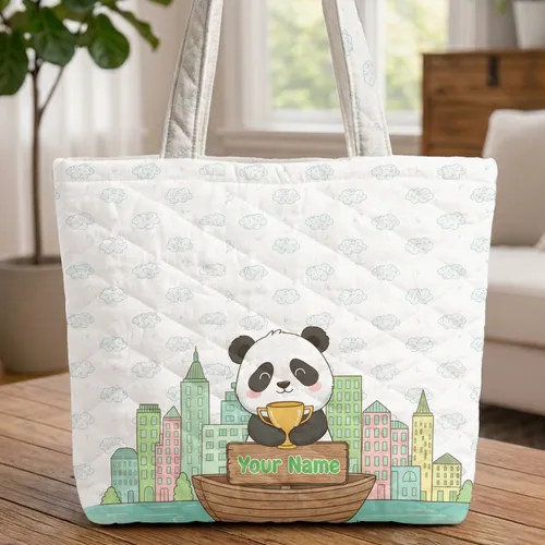 Panda Trophy Boat City Skyline - Everyday Carry Gift for Panda Lover Quilted Tote Bag