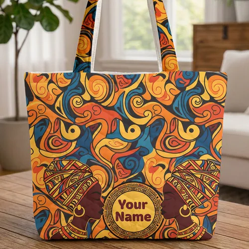 African Women Headwraps Personalized Name Medallion - Everyday Carry Gift Quilted Tote Bag