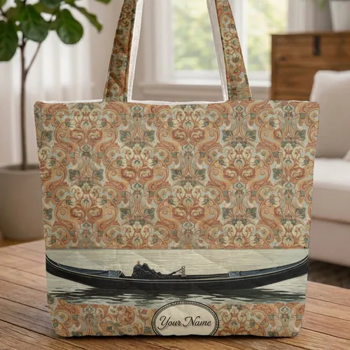 Venetian Gondola Italian Botanical Scroll - Travel Essentials Gift Quilted Tote Bag