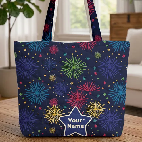 Vibrant Concentric Fireworks Star Cartouche - Celebration Everyday Carry Gift Quilted Tote Bag
