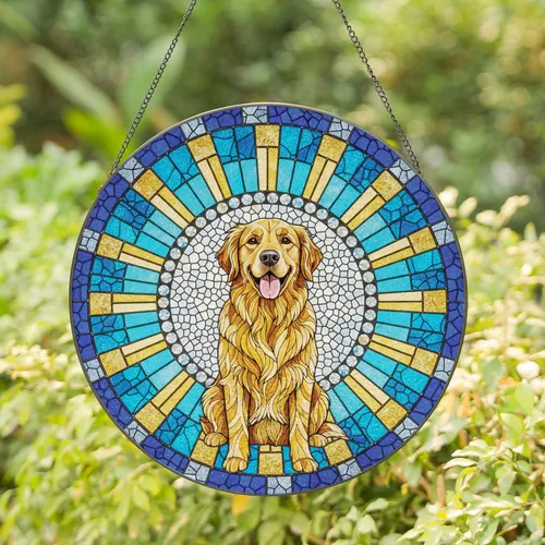 Fluffy Fur Stained Glass Golden Retriever Dog - Home Decor Gift for Dog Lover Stained Glass Suncatcher