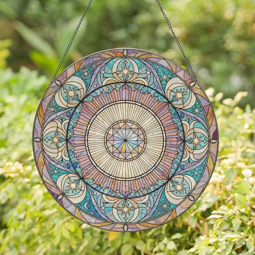 Multifaceted Crystal Prism Jewel Tone Celestial Swirls Home Decor Gift Stained Glass Suncatcher