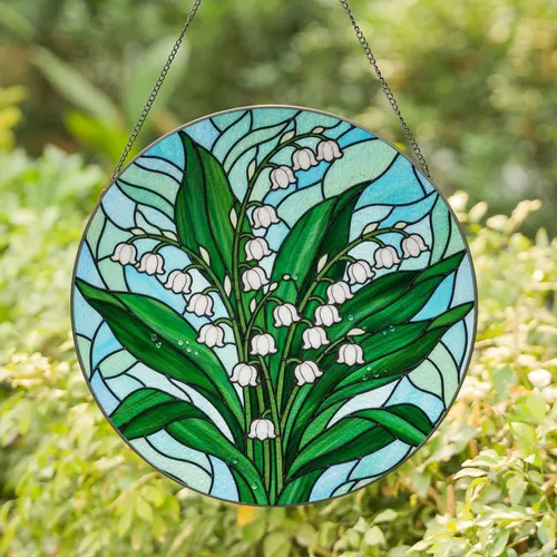 Lily of the Valley Bell Blossoms Green Leaves Dew Drops Mosaic - Spring Window Decor Gift Stained Glass Suncatcher