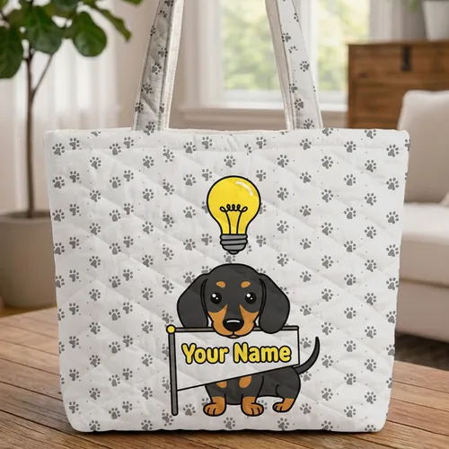 Dachshund Pennant Lightbulb Paw Prints - Everyday Carry Gift for Dog Lover Quilted Tote Bag