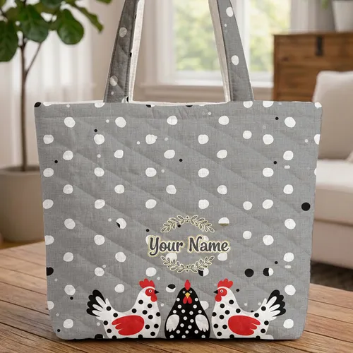 Polka Dot Chickens Floral Wreath - Everyday Carry Gift Quilted Tote Bag