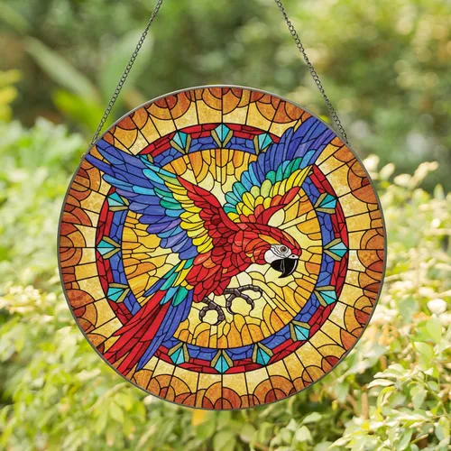 Luminous Stained Glass Macaw Parrot Mosaic - Wildlife Lover Window Decor Gift Stained Glass Suncatcher