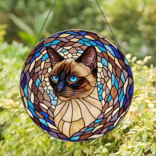 Siamese Cat Tiffany Glass Swirling Mosaic - Home Decor Gift for Cat Lover Stained Glass Suncatcher